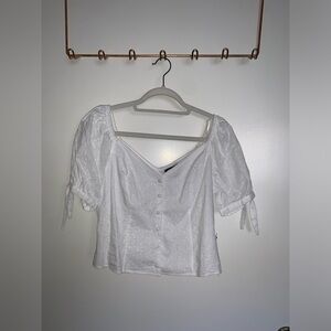 Express Button Front Eyelet Puff Sleeve Top